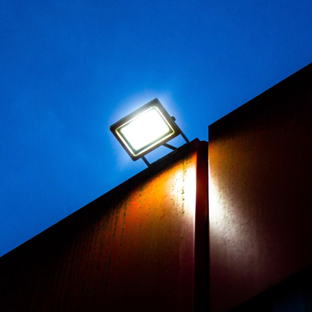 Floodlight on the side of a building