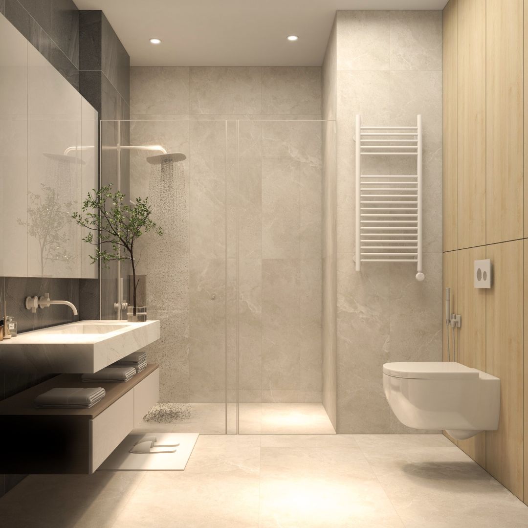 bathroom with cool white lighting